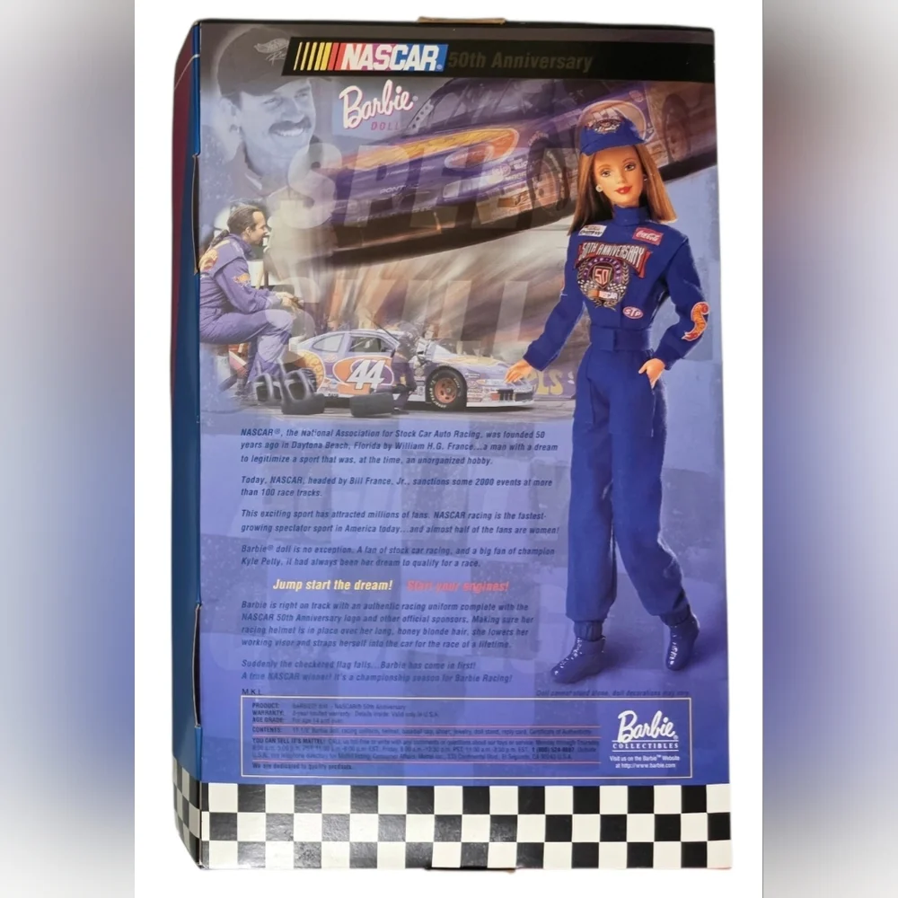 1998 Mattel Barbie NASCAR 50th Anniversary Doll - Blue and Yellow - Picture 3 of 6